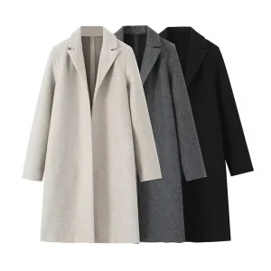 Willshela Women Fashion Solid Open Stitch Long Trench Coats Vintage V-Neck Full Sleeves Female Chic Lady Outfits