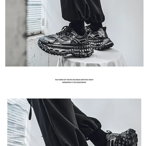European men's shoes autumn new mesh sports shoes thick soled fashionable height increasing shoes retro breathable casual shoes - Image 21
