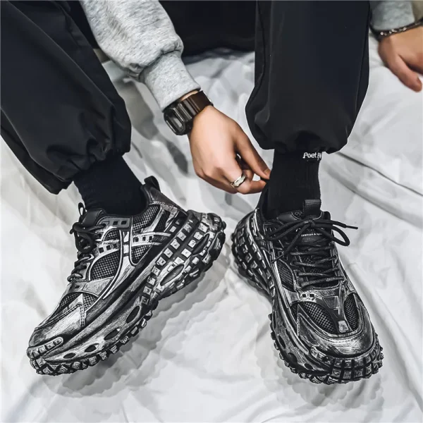 European men's shoes autumn new mesh sports shoes thick soled fashionable height increasing shoes retro breathable casual shoes - Image 5