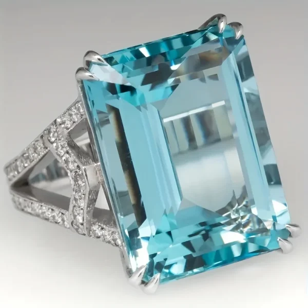 New Creative Large Rectangular Blue Zircon Women's Ring Jewelry Wholesale