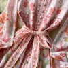Autumn Holiday Pink Floral Dress Women's Stand Long Lantern Sleeve Belt Lace Up Flower Print Loose A Line Boho Maxi Vestidos - Image 13