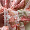 Autumn Holiday Pink Floral Dress Women's Stand Long Lantern Sleeve Belt Lace Up Flower Print Loose A Line Boho Maxi Vestidos - Image 4