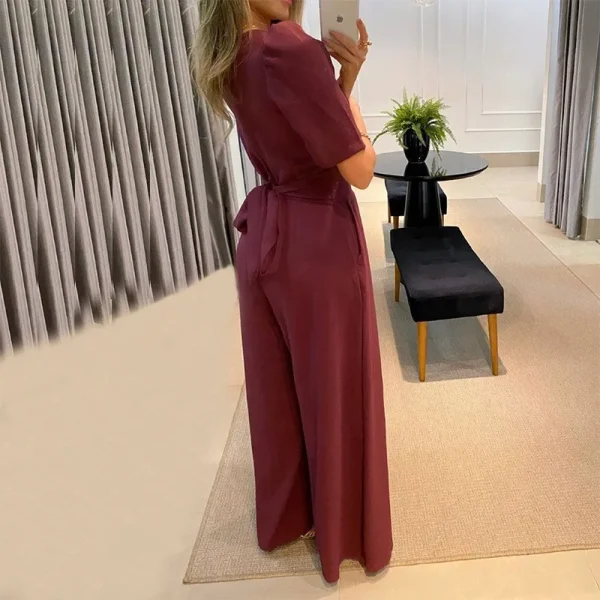Jump Suits For Women Spring Autumn New Fashion V-neck Solid Color Temperament High Waist Women's Wide Leg Jumpsuit Streetwear - Image 14