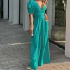 Plus Size Women's Fashion and Wlegant Jumpsuit Short Sleeve Tied Detail Backless Hollow Out Waist High Waist Wide Leg Jumpsuit - Image 6