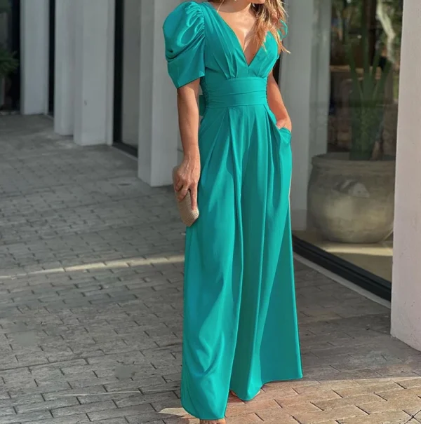 Plus Size Women's Fashion and Wlegant Jumpsuit Short Sleeve Tied Detail Backless Hollow Out Waist High Waist Wide Leg Jumpsuit - Image 6