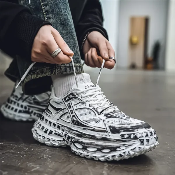 European men's shoes autumn new mesh sports shoes thick soled fashionable height increasing shoes retro breathable casual shoes - Image 3