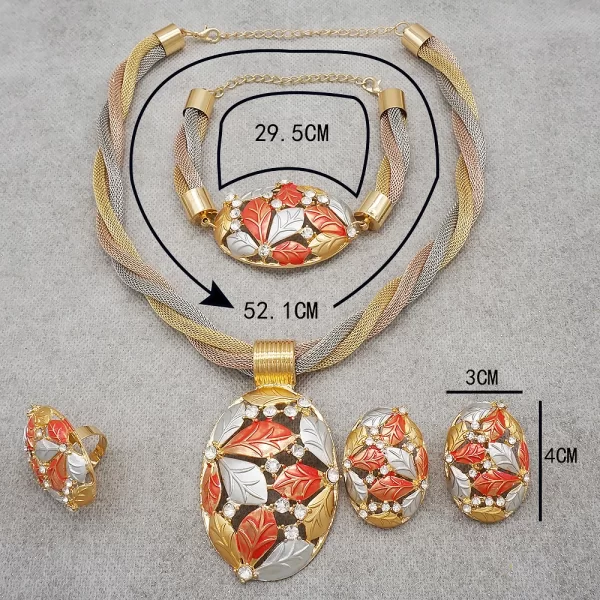 Fashion African Jewelry Charm Necklace Earrings Dubai Gold Jewellery Sets For Women Wedding Bridal Bracelet Ring Jewlery Set - Image 17