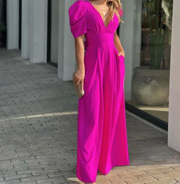 Plus Size Women's Fashion and Wlegant Jumpsuit Short Sleeve Tied Detail Backless Hollow Out Waist High Waist Wide Leg Jumpsuit - Image 7