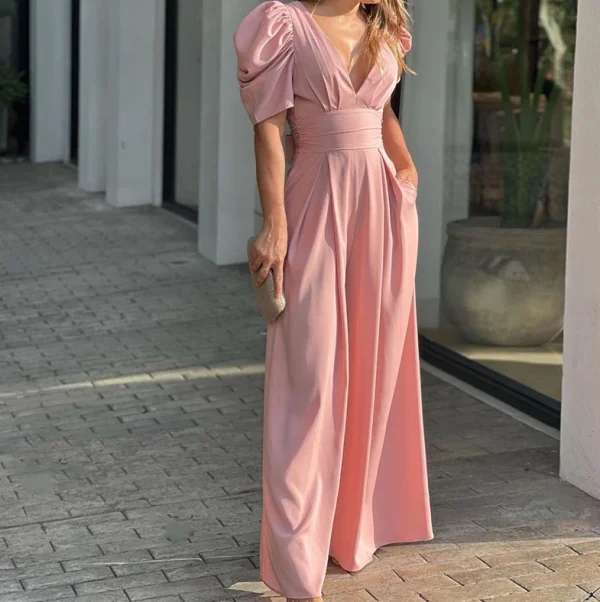 Plus Size Women's Fashion and Wlegant Jumpsuit Short Sleeve Tied Detail Backless Hollow Out Waist High Waist Wide Leg Jumpsuit - Image 3