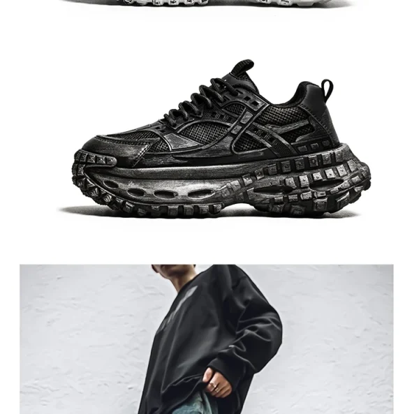 European men's shoes autumn new mesh sports shoes thick soled fashionable height increasing shoes retro breathable casual shoes - Image 11