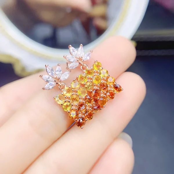 Natural real citrine luxury flower drop earring 3*3mm 0.15ct*24pcs gemstone 925 sterling silver Fine jewelry J22841 - Image 4