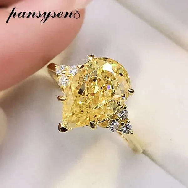 PANSYSEN Solid Silver 925 Ring Water Drop High Carbon Diamond Citrine Gemstone Engagement Rings for Women Gold Clor Fine Jewelry - Image 3