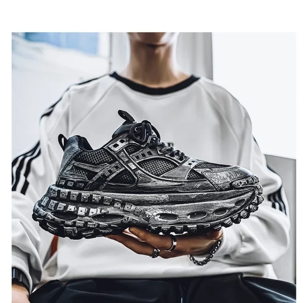 European men's shoes autumn new mesh sports shoes thick soled fashionable height increasing shoes retro breathable casual shoes - Image 26
