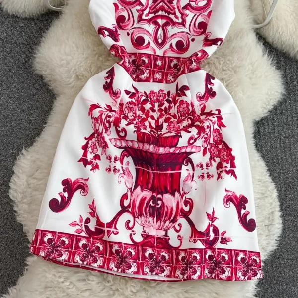 Fashion Runway Summer Short Dress Women's Sleeveless Red Blue And White Porcelain Flower Print Holiday Tank Mini Vestidos - Image 29