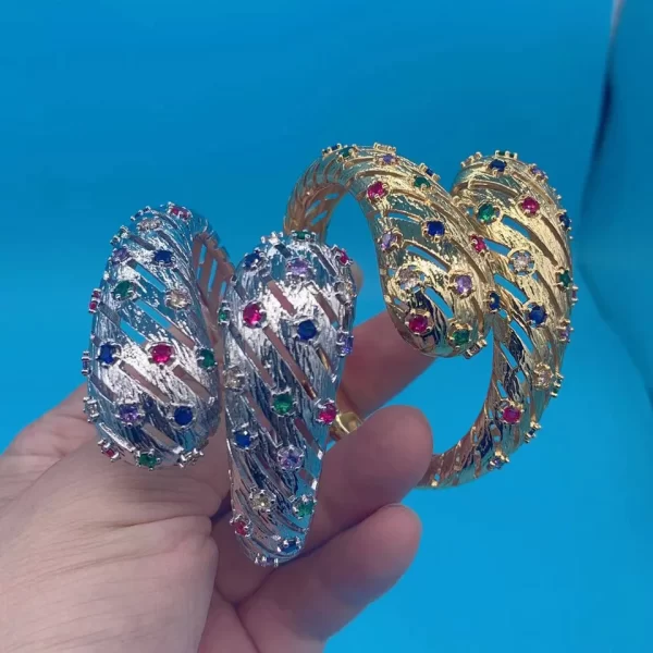 Zlxgirl jewelry Gold And Silver Plated Color African Beads big Bangle With ring jewlery set High Quality Zircon bracelet Aneis - Image 3