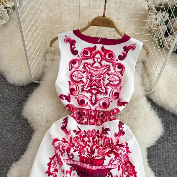 Fashion Runway Summer Short Dress Women's Sleeveless Red Blue And White Porcelain Flower Print Holiday Tank Mini Vestidos - Image 28