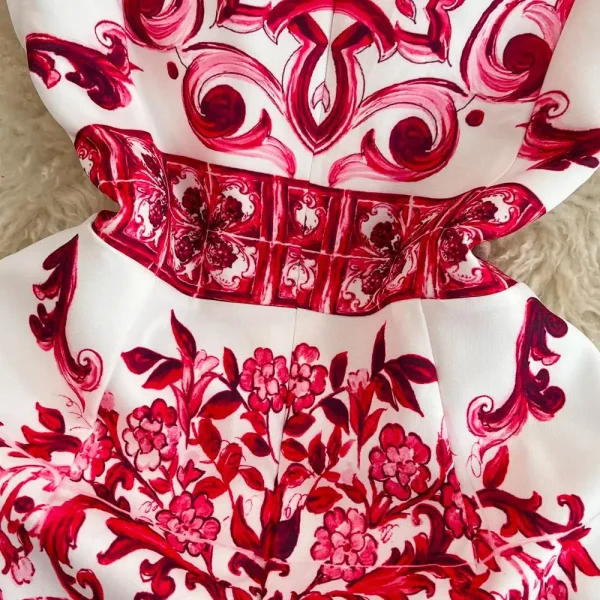 Fashion Runway Summer Short Dress Women's Sleeveless Red Blue And White Porcelain Flower Print Holiday Tank Mini Vestidos - Image 34
