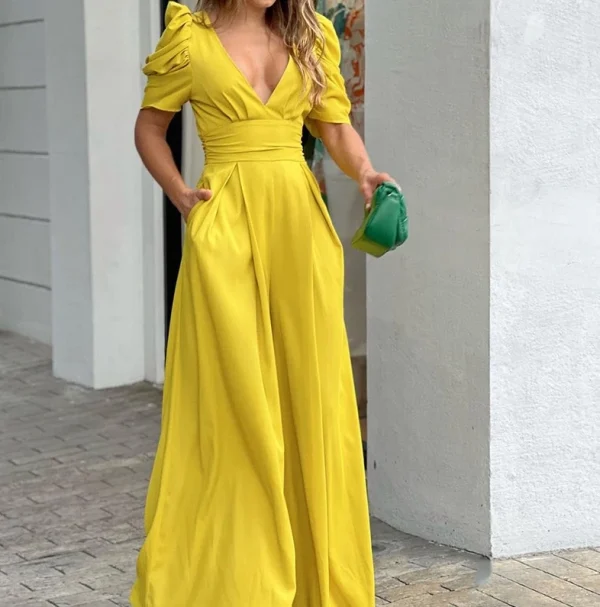 Plus Size Women's Fashion and Wlegant Jumpsuit Short Sleeve Tied Detail Backless Hollow Out Waist High Waist Wide Leg Jumpsuit - Image 5