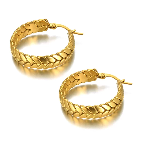 Lokaer Titanium Stainless Steel Cast Geometric Chain Hoop Earrings Trendy Gold Plated Handmade Simple Earrings For Women E22095 - Image 10