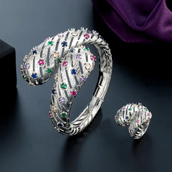 Zlxgirl jewelry Gold And Silver Plated Color African Beads big Bangle With ring jewlery set High Quality Zircon bracelet Aneis - Image 18