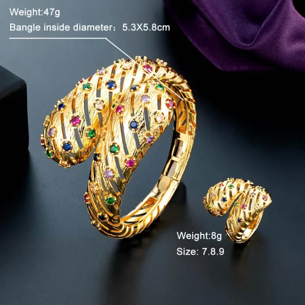 Zlxgirl jewelry Gold And Silver Plated Color African Beads big Bangle With ring jewlery set High Quality Zircon bracelet Aneis - Image 17
