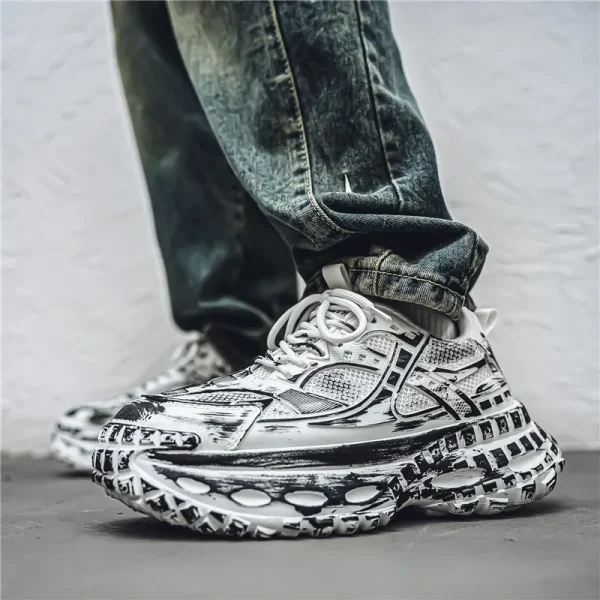 European men's shoes autumn new mesh sports shoes thick soled fashionable height increasing shoes retro breathable casual shoes - Image 2