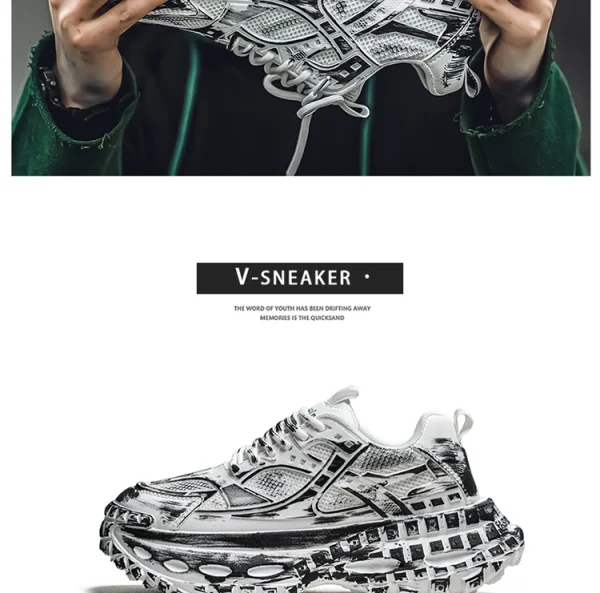 European men's shoes autumn new mesh sports shoes thick soled fashionable height increasing shoes retro breathable casual shoes - Image 10
