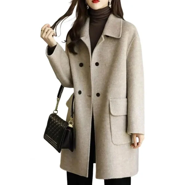Trendy Pocket Design Thickened Women Overcoat Outdoor Outwear Gift Lapel Collar Polyester Women Overcoat for Daily Wear - Image 7
