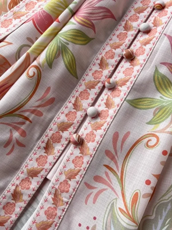 Autumn Holiday Pink Floral Dress Women's Stand Long Lantern Sleeve Belt Lace Up Flower Print Loose A Line Boho Maxi Vestidos - Image 5