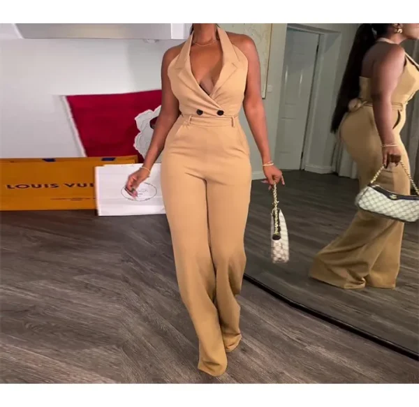 High Waist Jumpsuit Women's Clothing 2024 Summer New Hanging Neck Open Back Pocket Casual Sleeveless Y2k Jump Suits for Female - Image 10