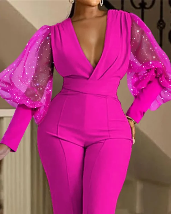 Ladies Elegant Office Jumpsuit Romper For Women 2023 High Waist Wedding Overalls Sequins Bodycon Long Sleeve Party Jumpsuit Club - Image 33