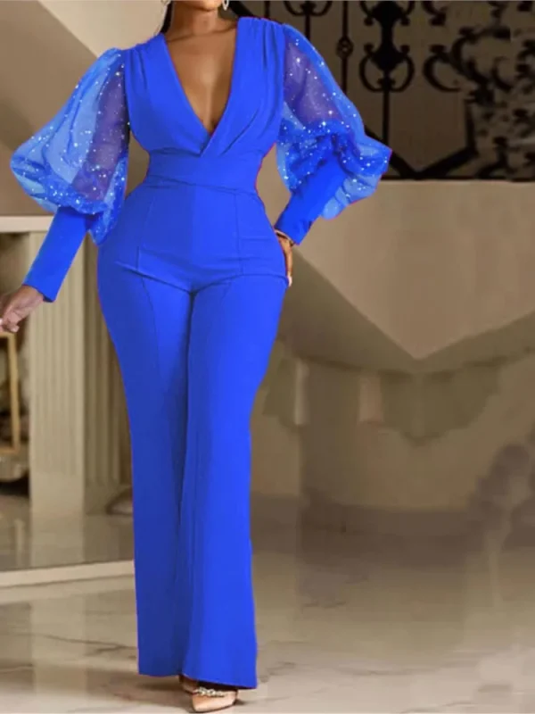 Ladies Elegant Office Jumpsuit Romper For Women 2023 High Waist Wedding Overalls Sequins Bodycon Long Sleeve Party Jumpsuit Club - Image 3