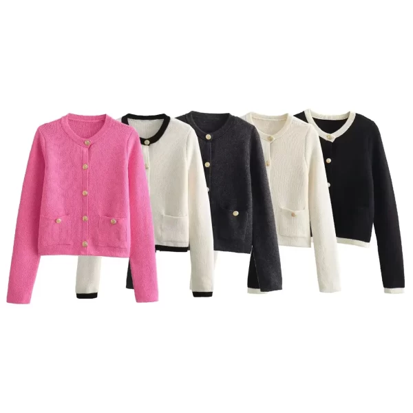 Women's thin knitted female cardigan jacket 2024 summer long-sleeved O-neck slim sweater female short top Y2K short jacket