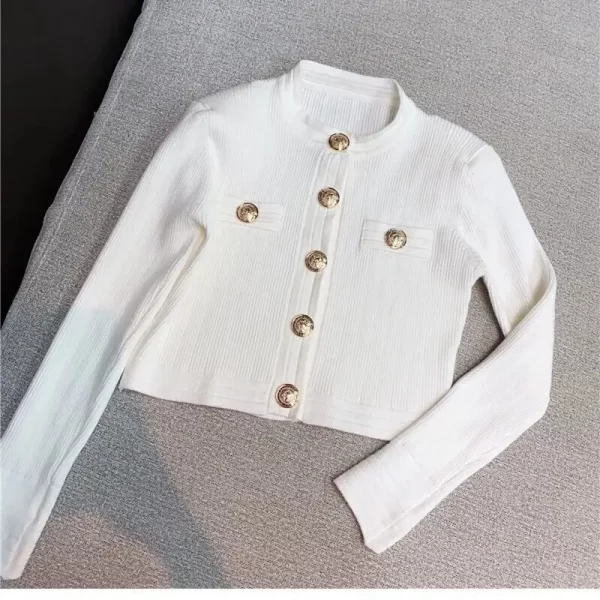 Korobov Elegant OL Long Sleeve O Neck Women Sweaters 2022 New Autumn Winter Button Korean Fashion Cropped Cardigan Suéteres - Image 4