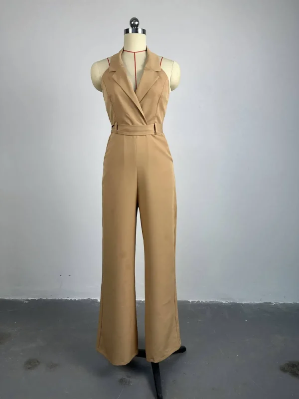 High Waist Jumpsuit Women's Clothing 2024 Summer New Hanging Neck Open Back Pocket Casual Sleeveless Y2k Jump Suits for Female - Image 4
