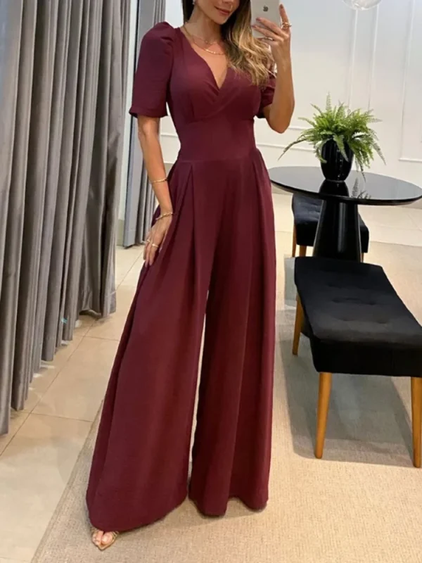 Jump Suits For Women Spring Autumn New Fashion V-neck Solid Color Temperament High Waist Women's Wide Leg Jumpsuit Streetwear - Image 8