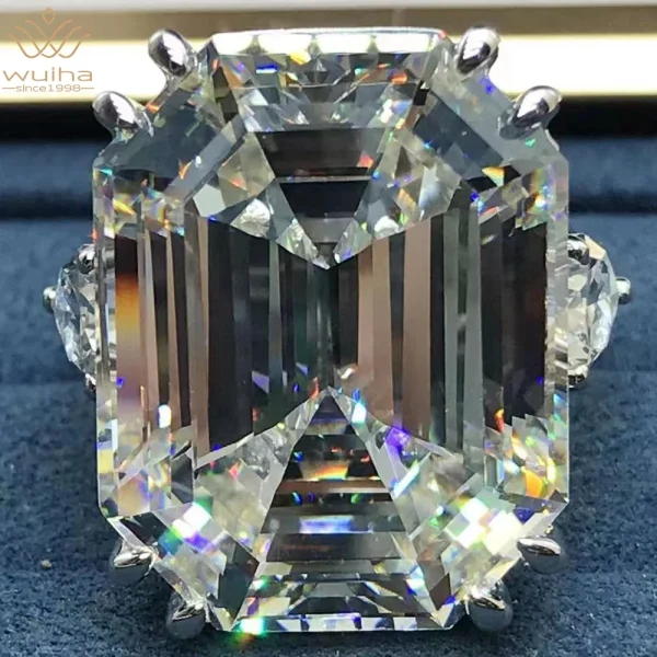 WUIHA 18K Gold Plated Ascher Cut 50CT Synthetic Diamond Gemstone Wedding Ring for Women 925 Sterling Silver Jewelry DropShipping