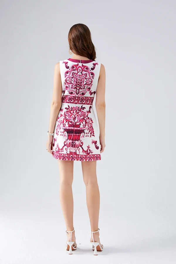 Fashion Runway Summer Short Dress Women's Sleeveless Red Blue And White Porcelain Flower Print Holiday Tank Mini Vestidos - Image 13