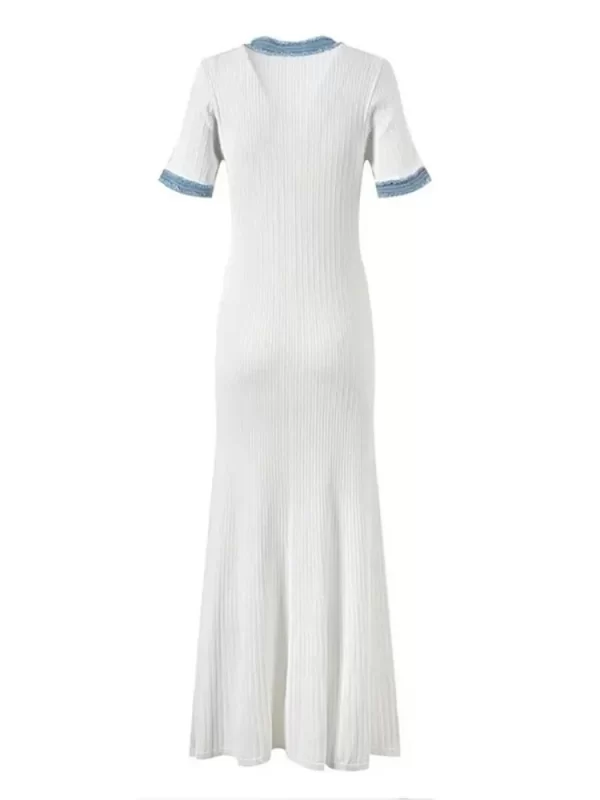 2024 New Fashion Dresses Elegant Sexy Single Slim Breasted Knitted Dresses Women High Street Solid O Neck Short Sleeve Dress - Image 3