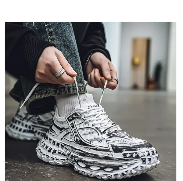 European men's shoes autumn new mesh sports shoes thick soled fashionable height increasing shoes retro breathable casual shoes - Image 8