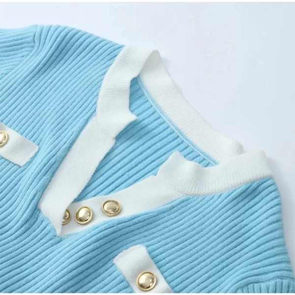 2024 New Fashion Dresses Elegant Sexy Single Slim Breasted Knitted Dresses Women High Street Solid O Neck Short Sleeve Dress - Image 18