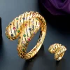Zlxgirl jewelry Gold And Silver Plated Color African Beads big Bangle With ring jewlery set High Quality Zircon bracelet Aneis