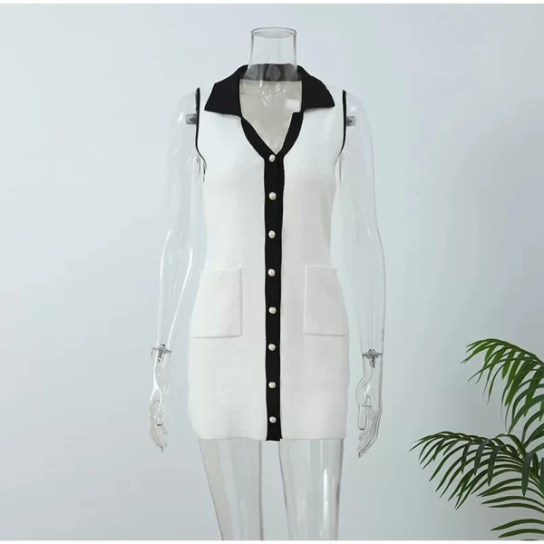 2024 New Fashion Dresses Elegant Sexy Single Slim Breasted Knitted Dresses Women High Street Solid O Neck Short Sleeve Dress - Image 23