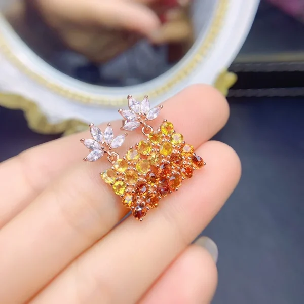 Natural real citrine luxury flower drop earring 3*3mm 0.15ct*24pcs gemstone 925 sterling silver Fine jewelry J22841 - Image 2