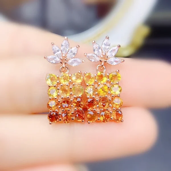 Natural real citrine luxury flower drop earring 3*3mm 0.15ct*24pcs gemstone 925 sterling silver Fine jewelry J22841