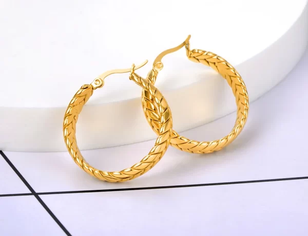 Lokaer Titanium Stainless Steel Cast Geometric Chain Hoop Earrings Trendy Gold Plated Handmade Simple Earrings For Women E22095 - Image 4