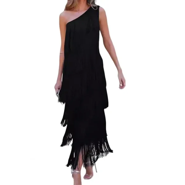 Evening Dress Elegant Fringed Tassel Maxi Dress for Women One Shoulder Asymmetric Evening Gown Cocktail Party Prom Dress - Image 10