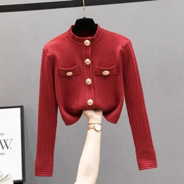 Korobov Elegant OL Long Sleeve O Neck Women Sweaters 2022 New Autumn Winter Button Korean Fashion Cropped Cardigan Suéteres - Image 7