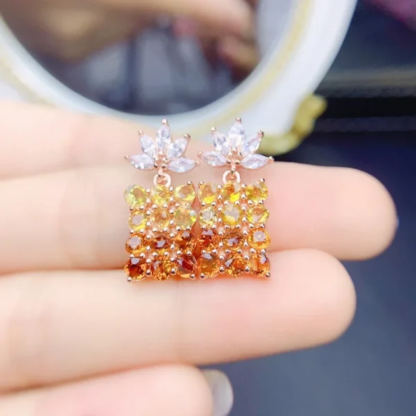 Natural real citrine luxury flower drop earring 3*3mm 0.15ct*24pcs gemstone 925 sterling silver Fine jewelry J22841 - Image 3