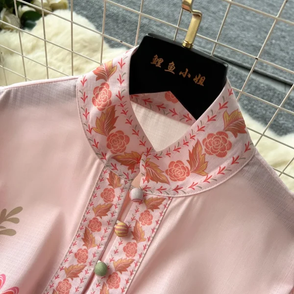 Autumn Holiday Pink Floral Dress Women's Stand Long Lantern Sleeve Belt Lace Up Flower Print Loose A Line Boho Maxi Vestidos - Image 12